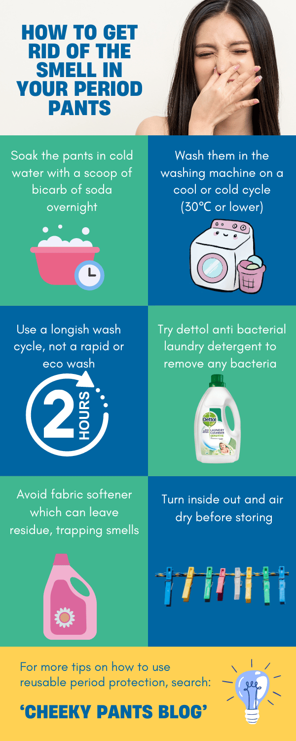 How to remove smells from period pants infographic