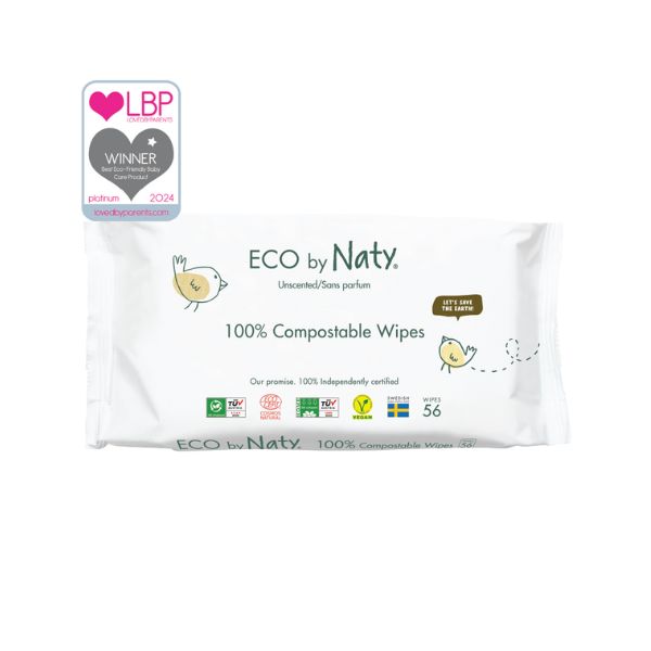Eco by Naty Babycare, Eco Baby Wipes Unscented, 56 Nappies