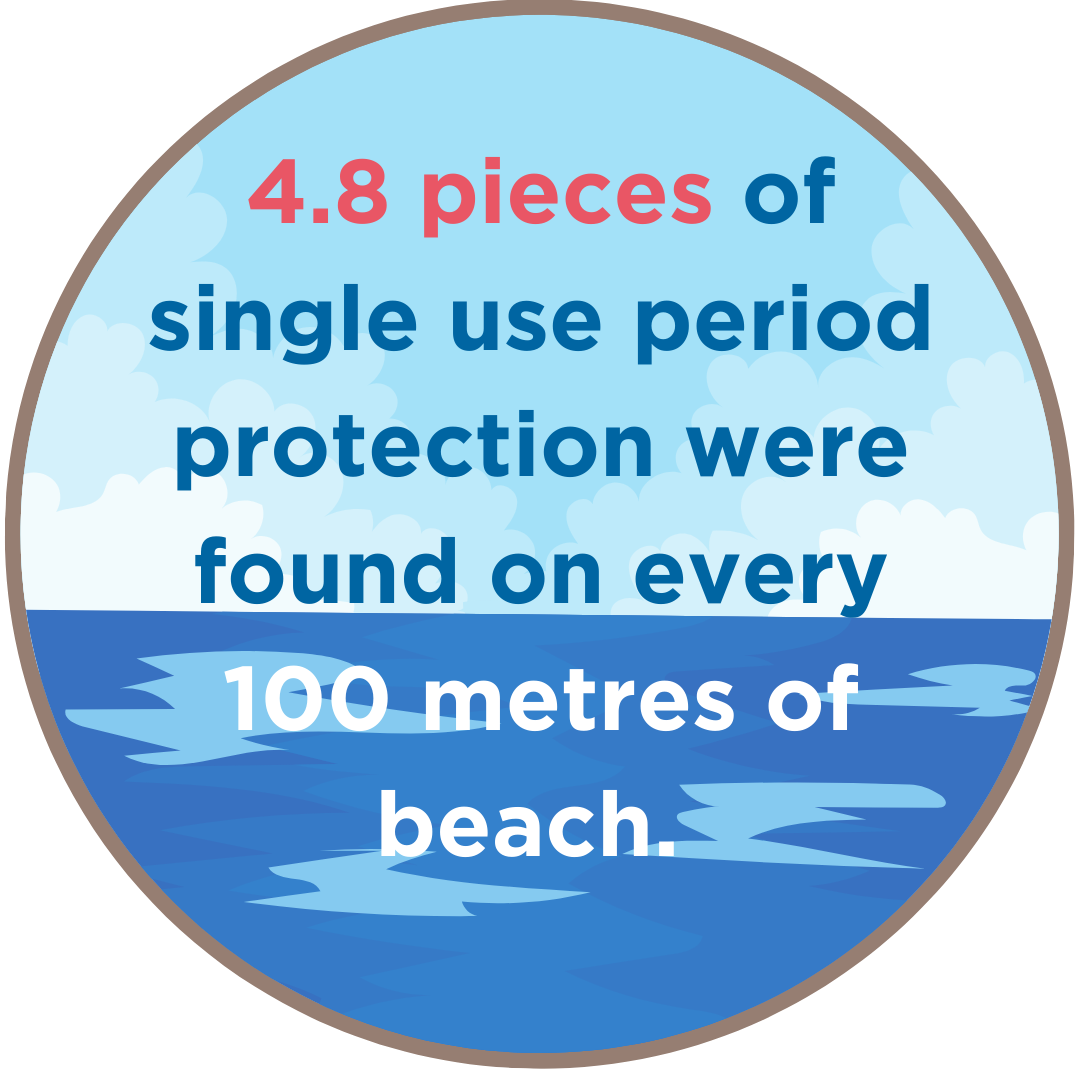 4.8 pieces of single use period protection were found on every 100 metres of beach