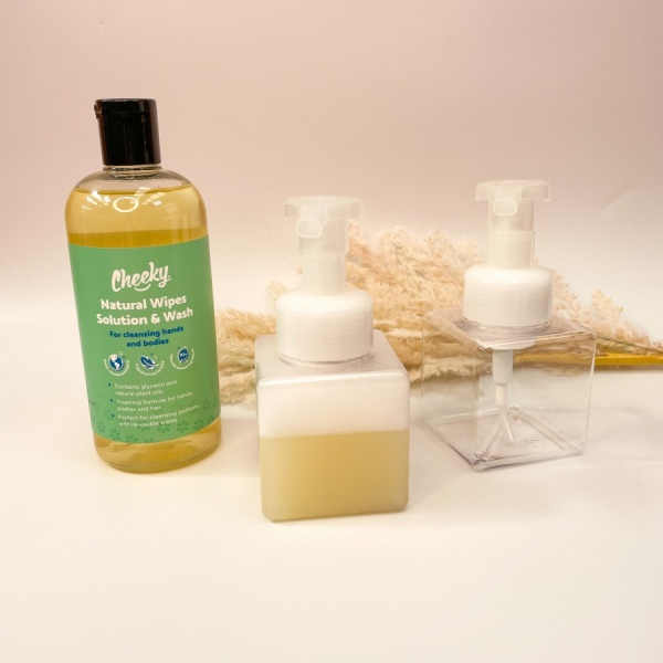 Natural Cloth Wipe Solution & Wash Bundle - includes 2 Foam Pump Bottles
