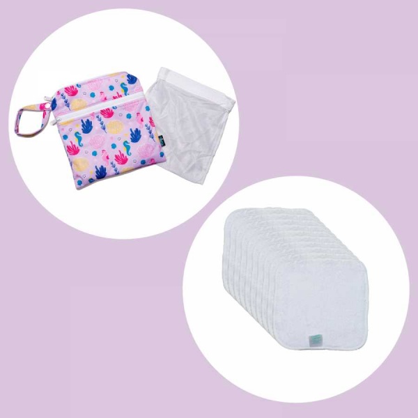 Cheeky Wipes Kit Salviette Lavabili Per Bambino – 25 Pezzi In Cotone Con Contenitori E Oli Essenziali