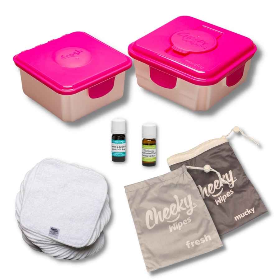 Reusable Wet Wipes PINK Kit - WHITE Cotton Reusable Baby Wipes