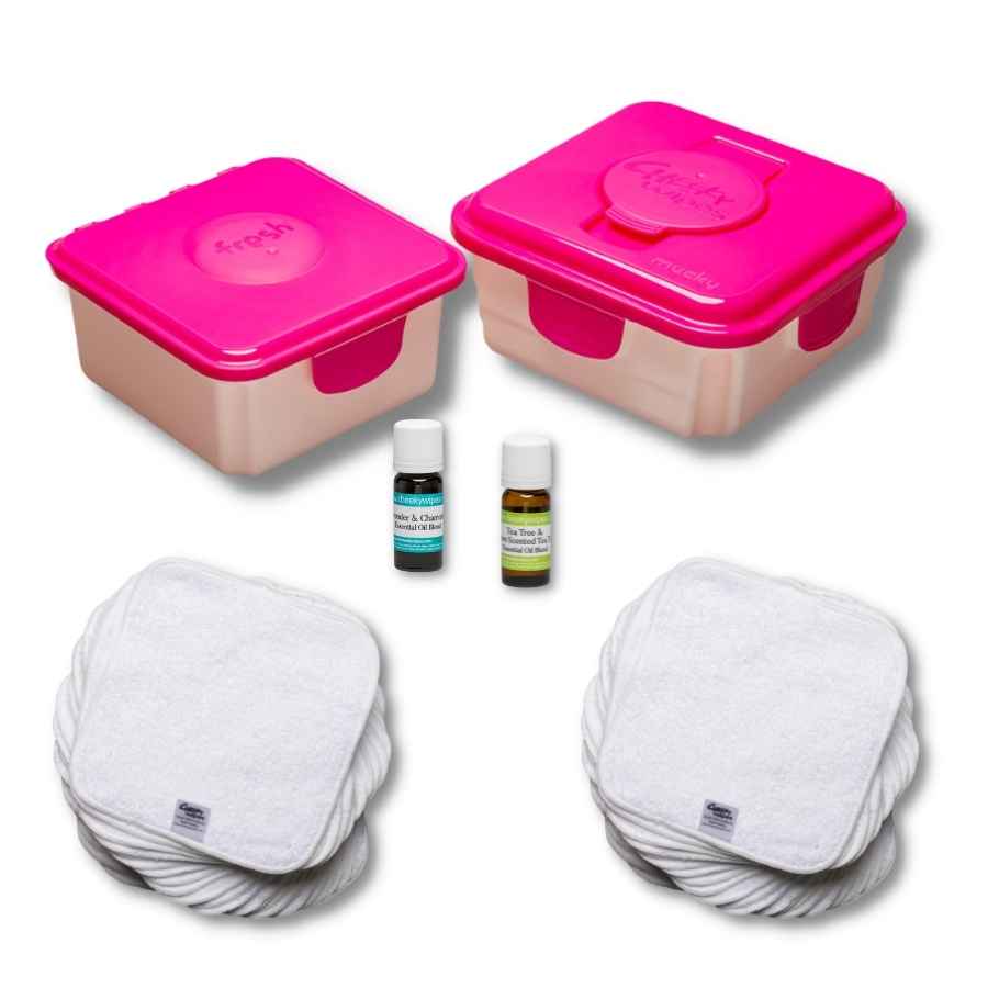 PINK Toilet Roll Alternative Reusable Toilet Wipes Kit with Cotton Terry Wipes
