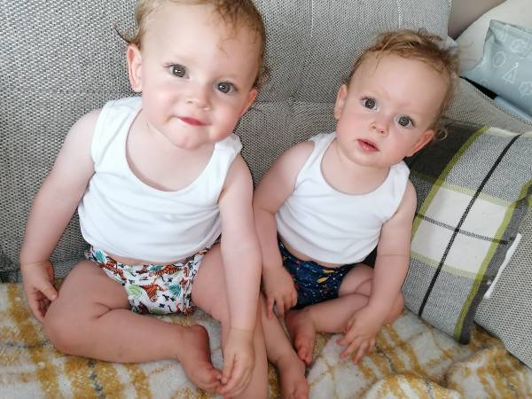 Bamboo reusable nappies are easy, even with twins!